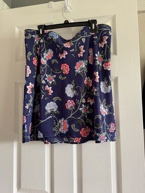 Loft Floral Print Navy A-Line Skirt